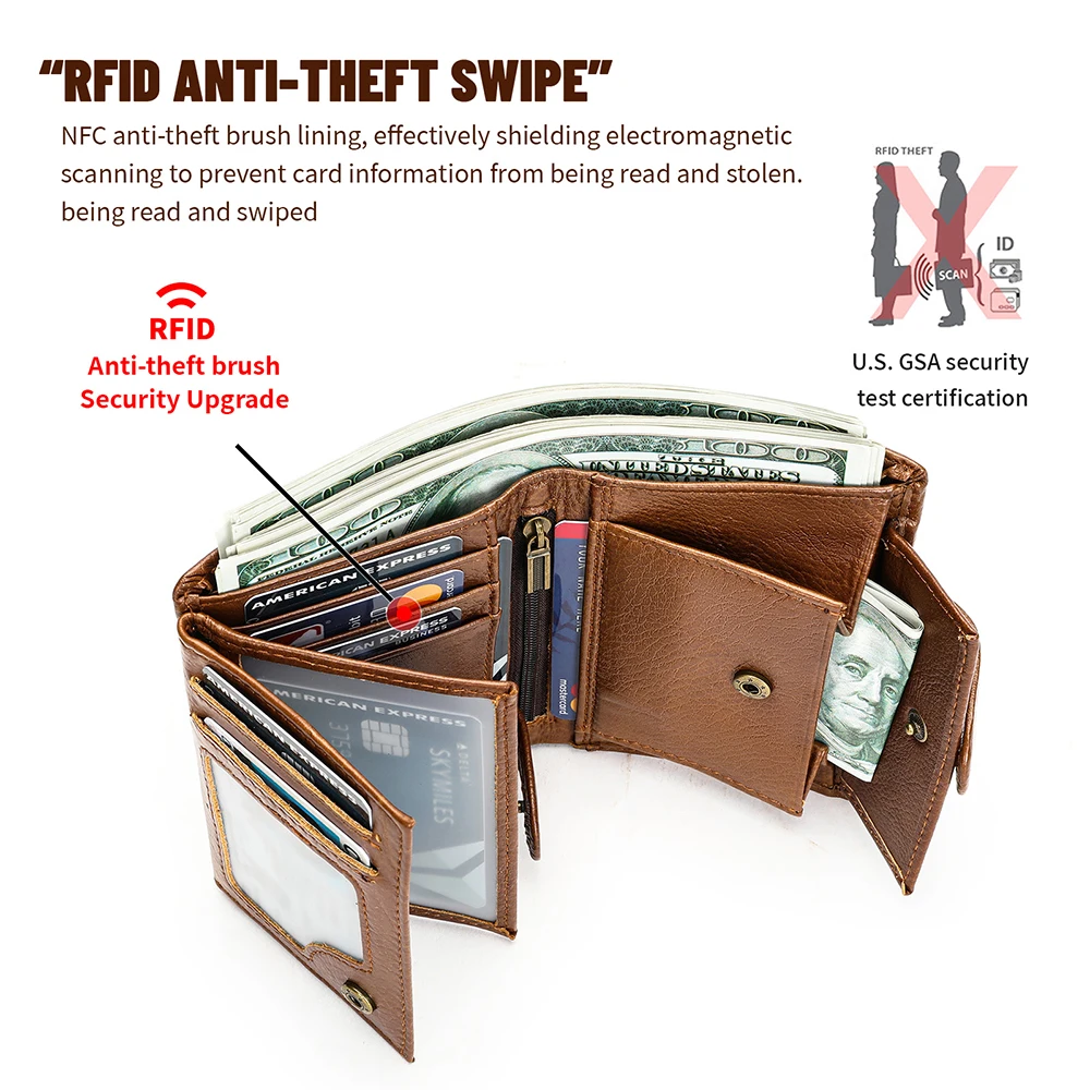 WESTAL Leather Wallet Men's Multi-Function Card Bag Short Money Clip Layer Cowhide Premium Men's Wallet 5