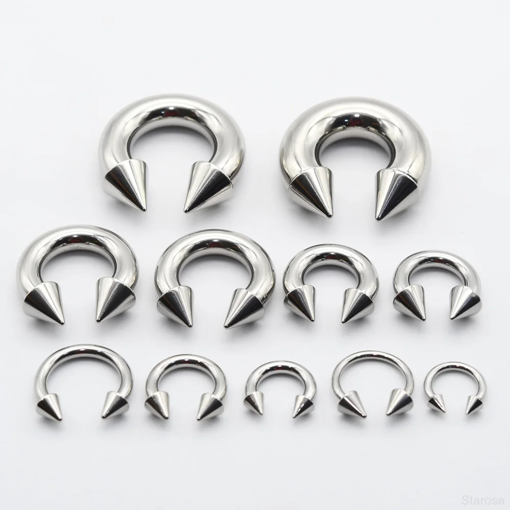 Nose Rings Piercing Jewelry Body Piercing Earrings Hoop Earrings Metal Jewelry 0G Punk Spike Stainless Steel Cone Circular Barbell Septum Nose Ring Helix Earrings