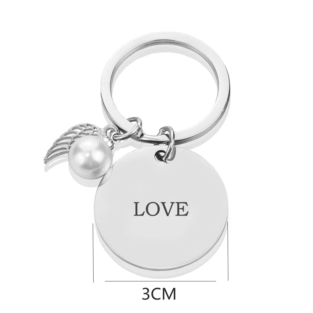 HAKUNA MATATA Inspirational Quote Keychain Engraved Letters Stainless Steel Keychains Angel Wings and Pearls Keyring