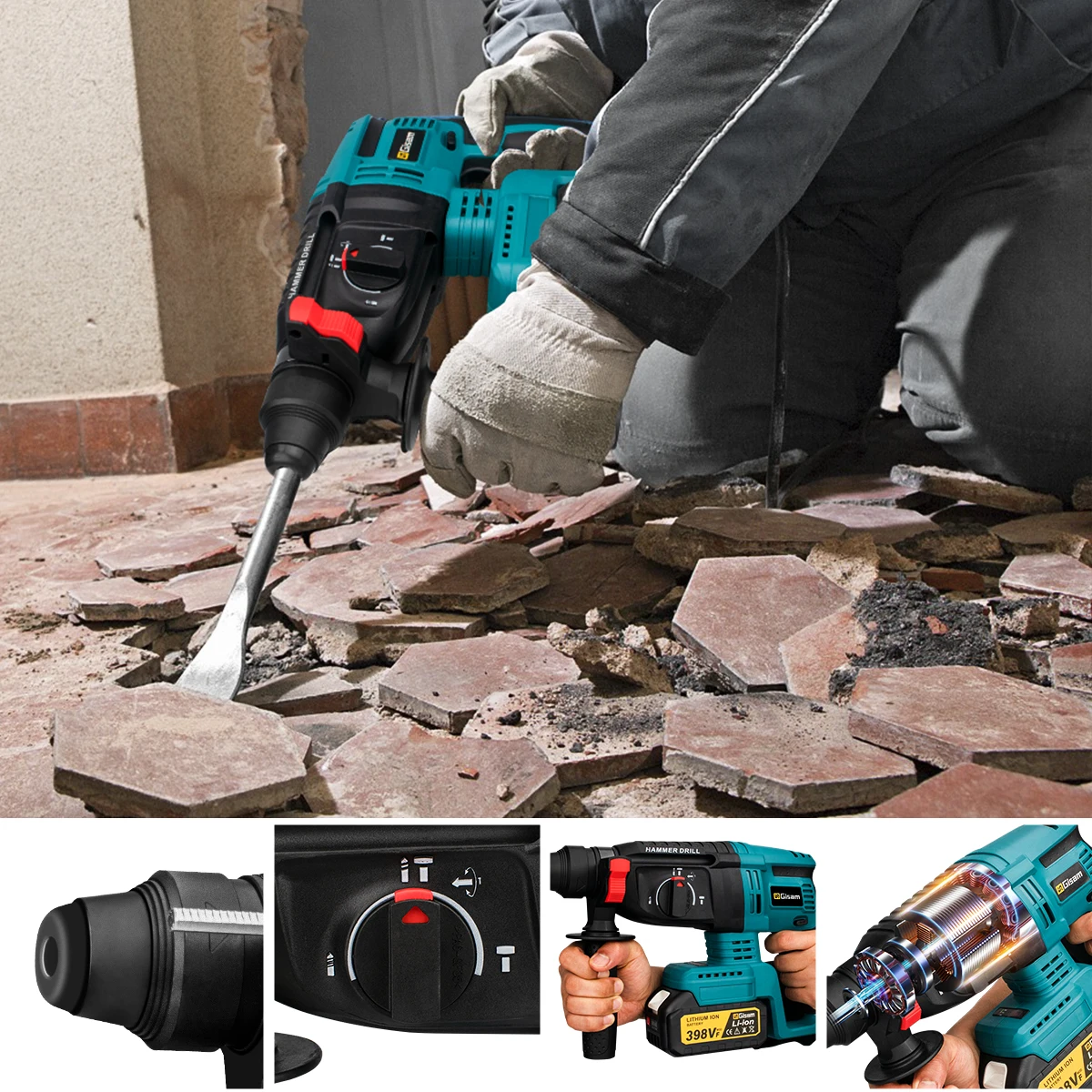 Electric Hammer Drill 26MM Brushless Cordless Multifunctional for Makita 18V Battery Pin