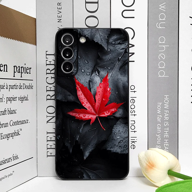 Sleek Black Maple Leaf Printed Phone Case - Soft Cover Design