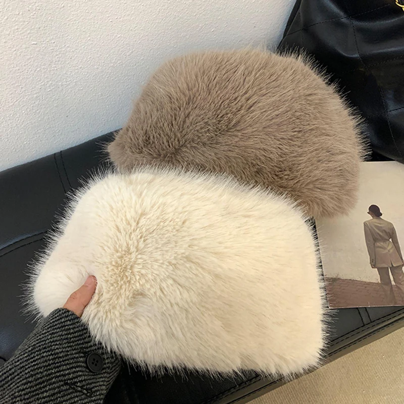 푹신한 인조 모피 두꺼운 따뜻한 모자, 러시아 어부 모자, Y2k 럭셔리 플러시 돔 모자, 야외 사이클링 스키 비니 모자, 겨울