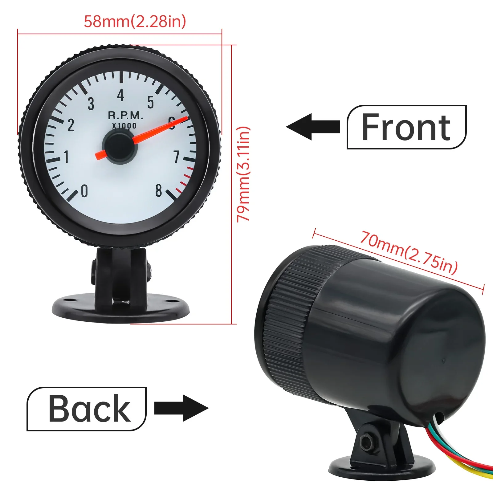 0‑8000RPM Tachometer 52mm Tacho Gauge Blue LED Backlight Universal for 12V Cars