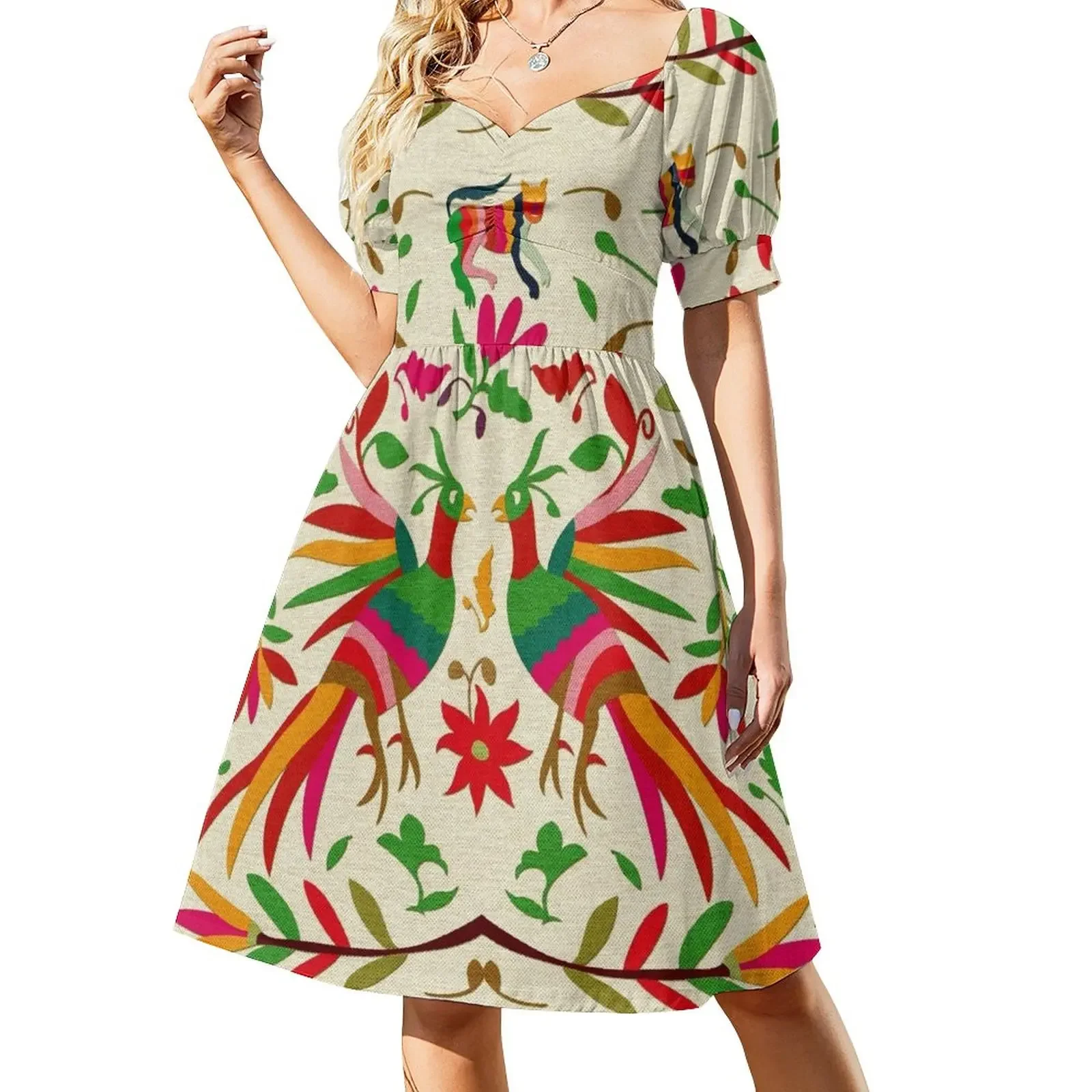

Tenango / Embroidered Fabric, Mexican Craft Sleeveless Dress loose women's dress women's elegant loose dresses