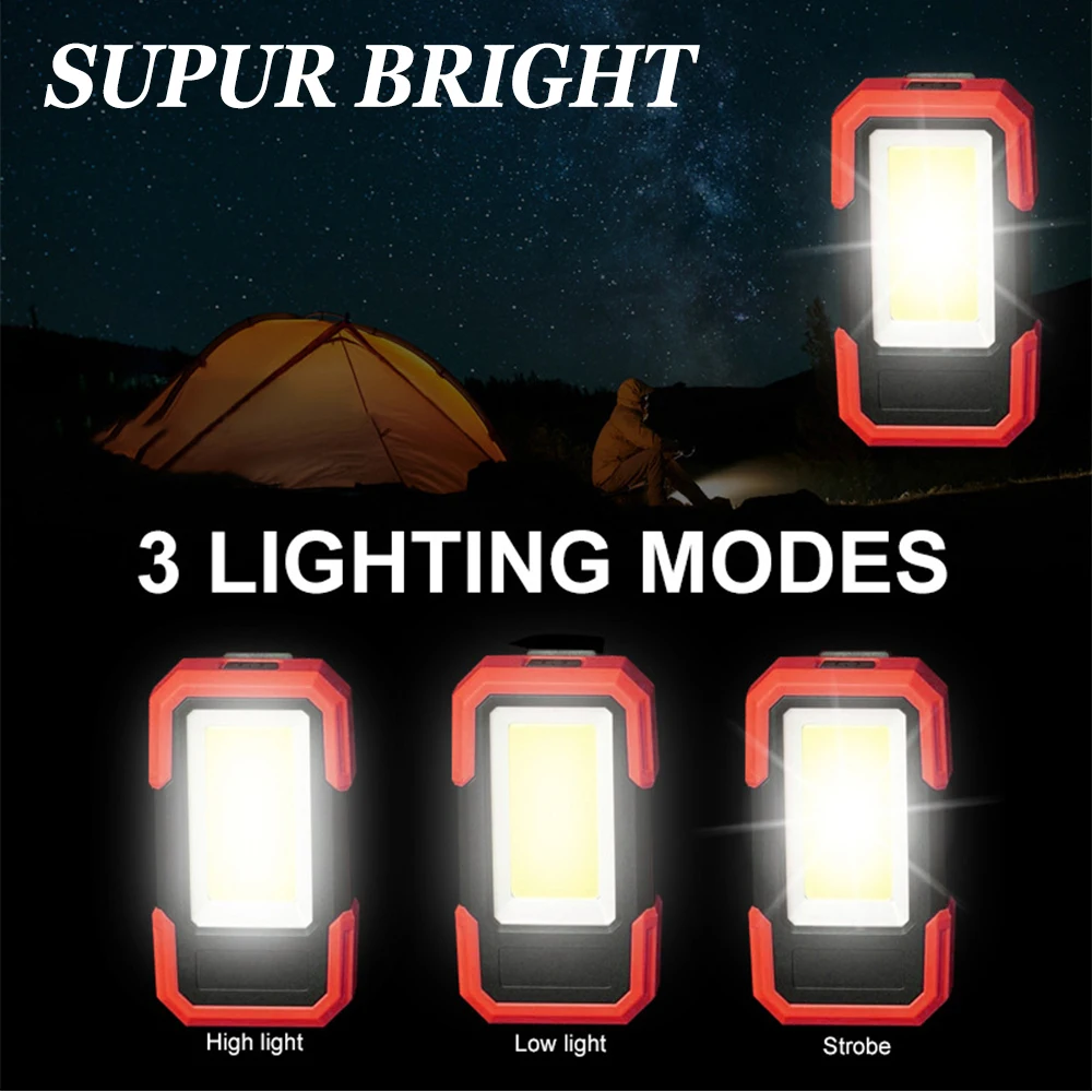 Portable COB LED Work Light with Magnetic Base 3 Lighting Modes Hanging Hook Super Bright Flashlight Work Lamp Camping Light