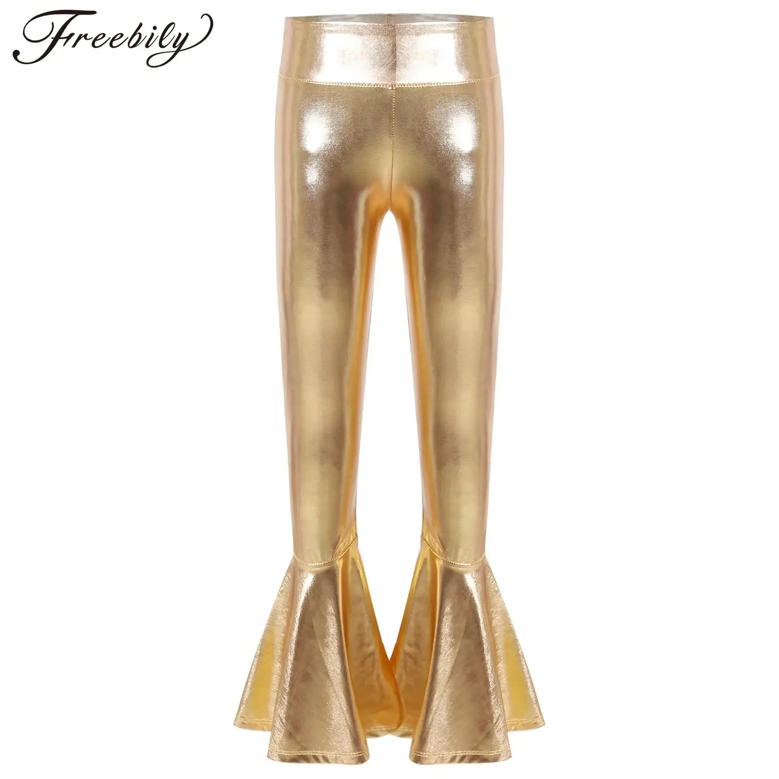 

Детские костюмы для девочек в стиле хип-хоп для джазовых танцев, костюм для выступлений, металлическая ткань, брюки-леггинсы со вставками в виде колокольчиков для школы