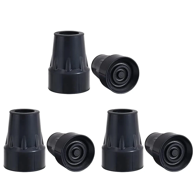 Crutch Tips Set 3/4Inch Heavy Duty Non-Slip Rubber Cane Tips Set Replacement Cane Foot Caps, Crutch Pads, 6 PCS