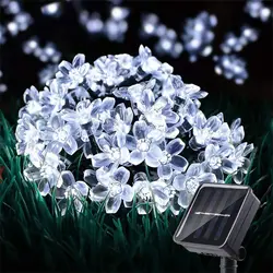 Solar LED Cherry Blossom String Lights with 8 Lighting Modes for Outdoor Garden and Christmas Decor (White light)