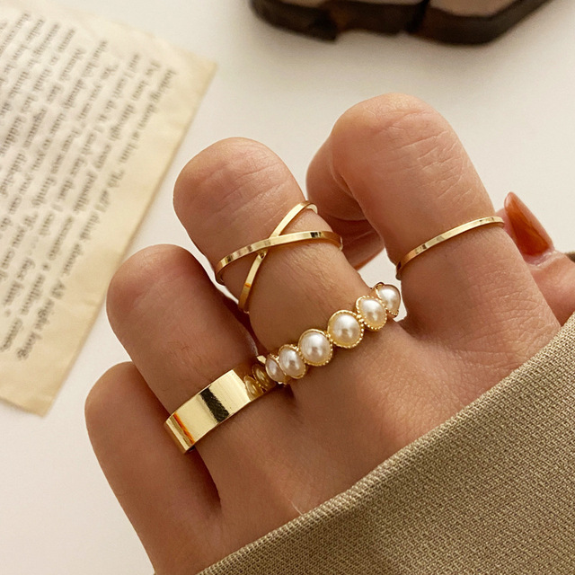 Bohemian Pearl Heart Butterfly Rings Set for Women Girls Simple Chain Finger Tail Rings NEW Bijoux Jewelry Gifts Ring Female