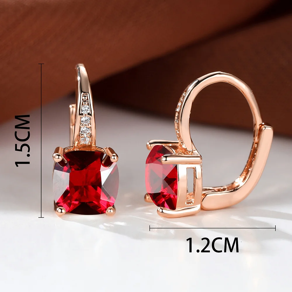 Red Crystal Zircon Square Stone Small Hoop Earrings For Women Vintage Rose Gold Color Ear Buckle Wedding Jewelry Versatile Gifts
