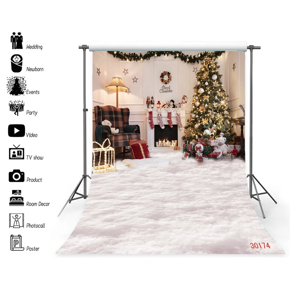 

SHUOZHIKE Christmas Tree Photography Backdrop Snow Gift Party Decor Kids Banner Background Holiday Photo Studio Prop DNS-12