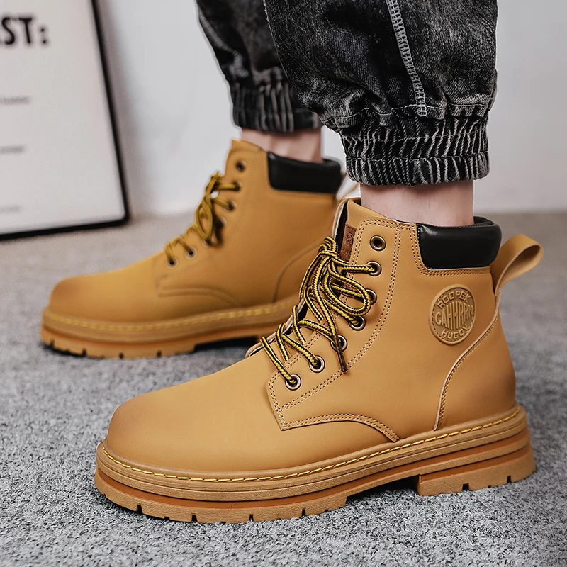High Top Boots Men Leather Shoes Fashion Motorcycle Ankle Military Boots For Men Winter Man Shoes Lace-Up Botas Hombre