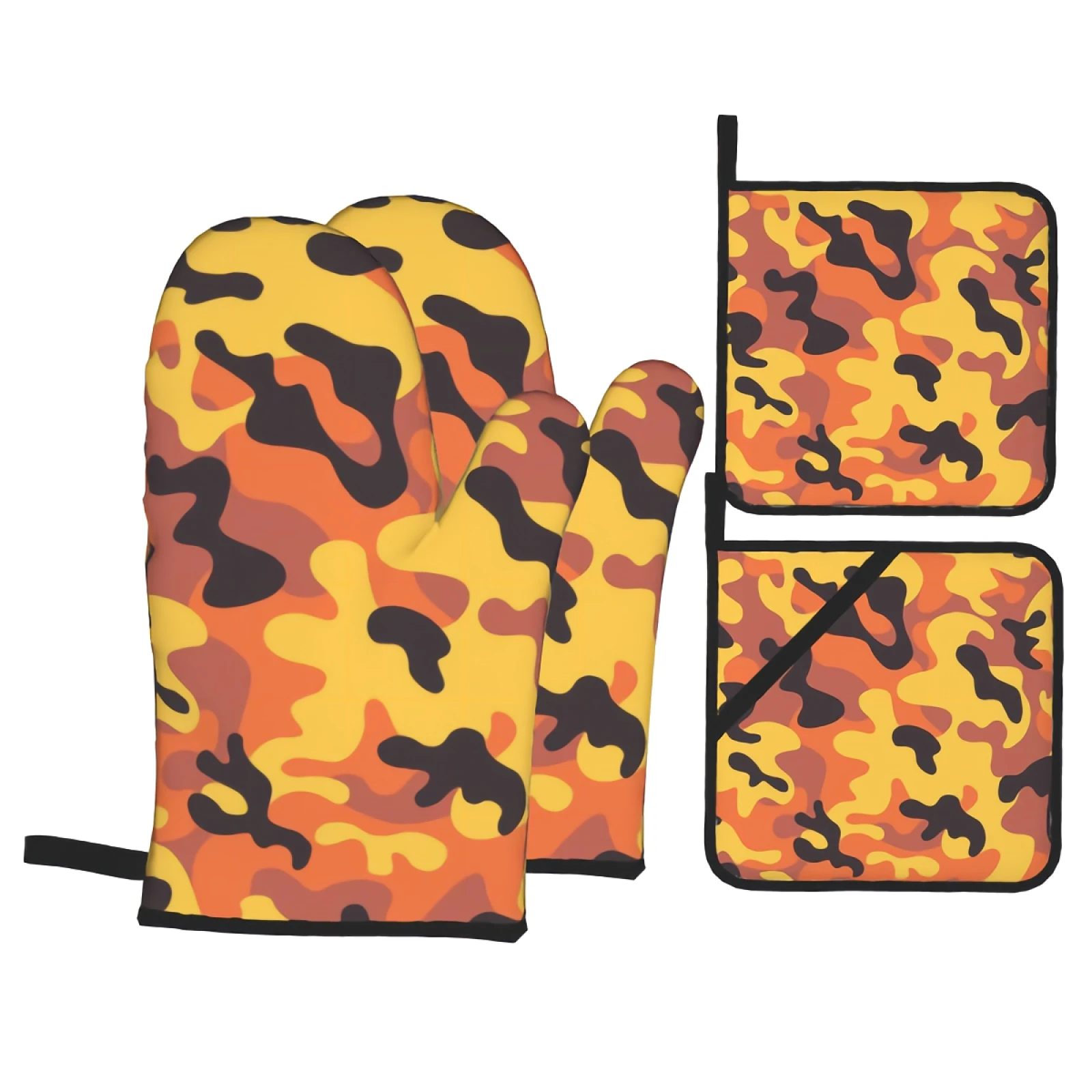

Camouflage Oven Mitts and Pot Holders Sets Heat Resistant 4 Pcs for Safe BBQ Cooking Baking Grilling