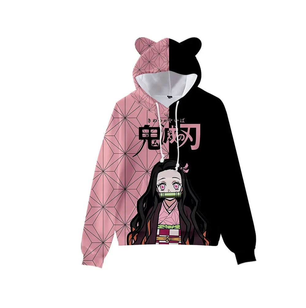 

New Japanese Manga Demon Slayer Printed Character Clothes Cat Ears Hooded Sweatshirt Men's and Women's Clothes