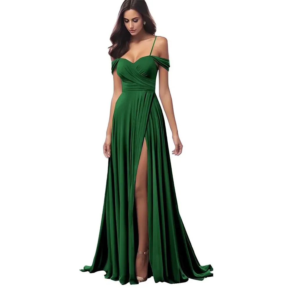 GDYBAO Womens Spaghtti Strap Birdesmaid Dresses With Slit Long Pleated Chiffon Prom Dress A-Line Drop Shoulder Evening Gowns 1