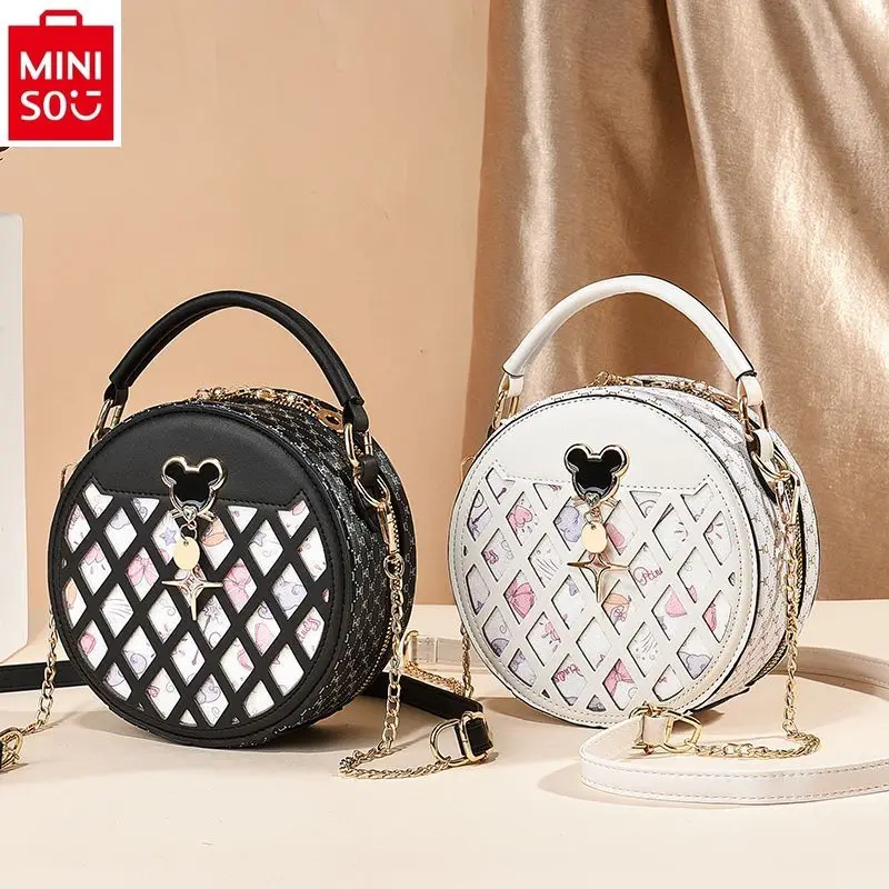 MINISO Disney Mickey Fashion Classic Small Round Bag Women's Luxury Brand Small, Sweet, High Quality Crossbody Chain Bag