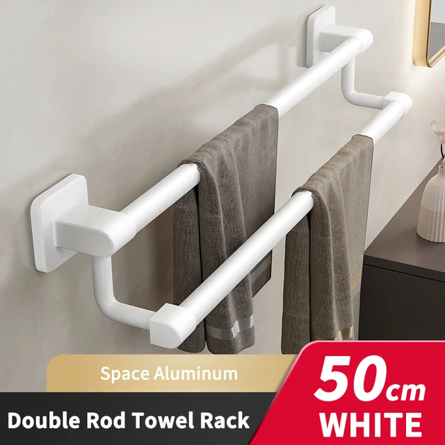 Towel Holder Wall Mounted No Drilling Towel Bar Space Aluminum Bathroom
