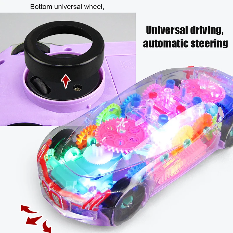 Kids Flashing Electric Racing Car Toys Transparent Light Colorful LED Music Mechanical Gear Vehicle Luminous Model Children Gift 3