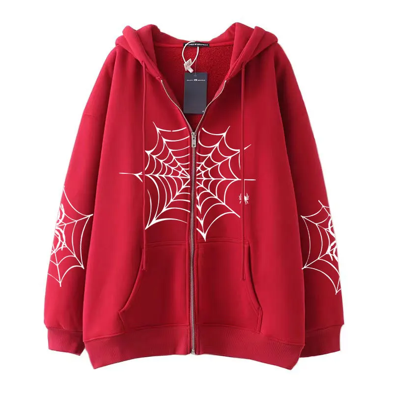 

Gothic Ins Spider Web Y2K Zipper Women's Hoodies&Sweatshirt Unisex Oversized Harajuk High Street Hip Hop Streetwear Coat