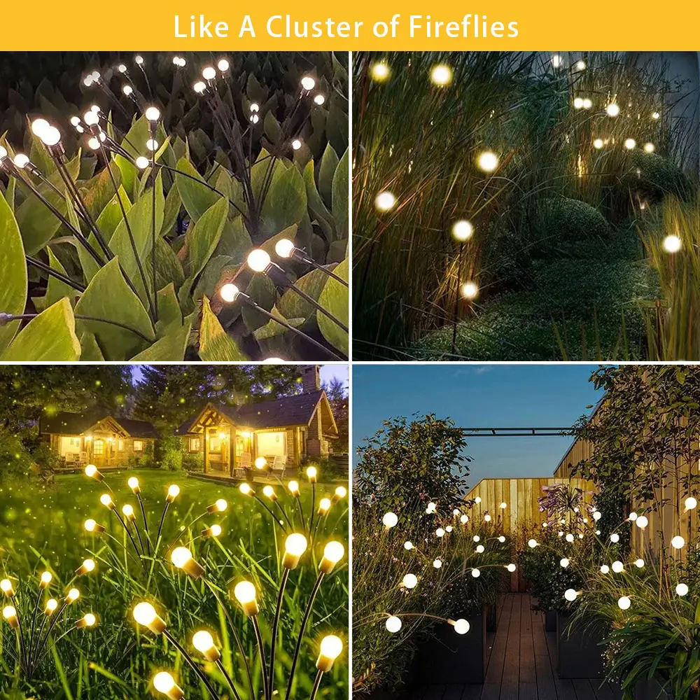 1pc 6/8/10LED Pack Solar Firefly Lights,Upgraded Solar Garden Lights Outdoor Waterproof Solar Swaying Landscape Outdoor Lights ﻿ 6