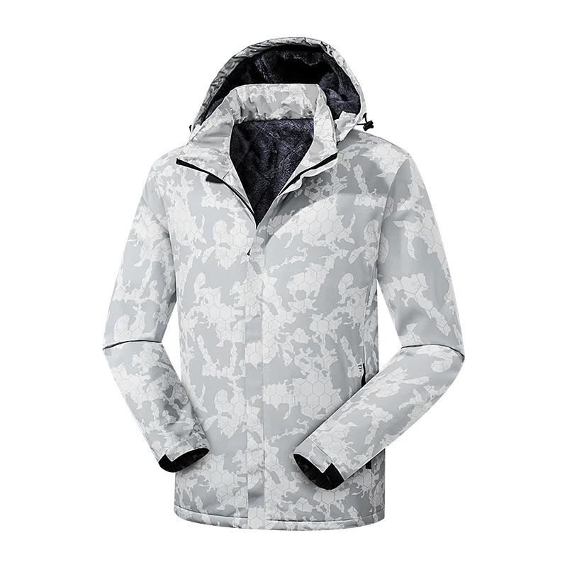 Wool Lined Mountain Jacket Men's Winter Waterproof Camping Hooded Jacket Women's Snowboard Parka Camouflage Outdoor Windbreaker