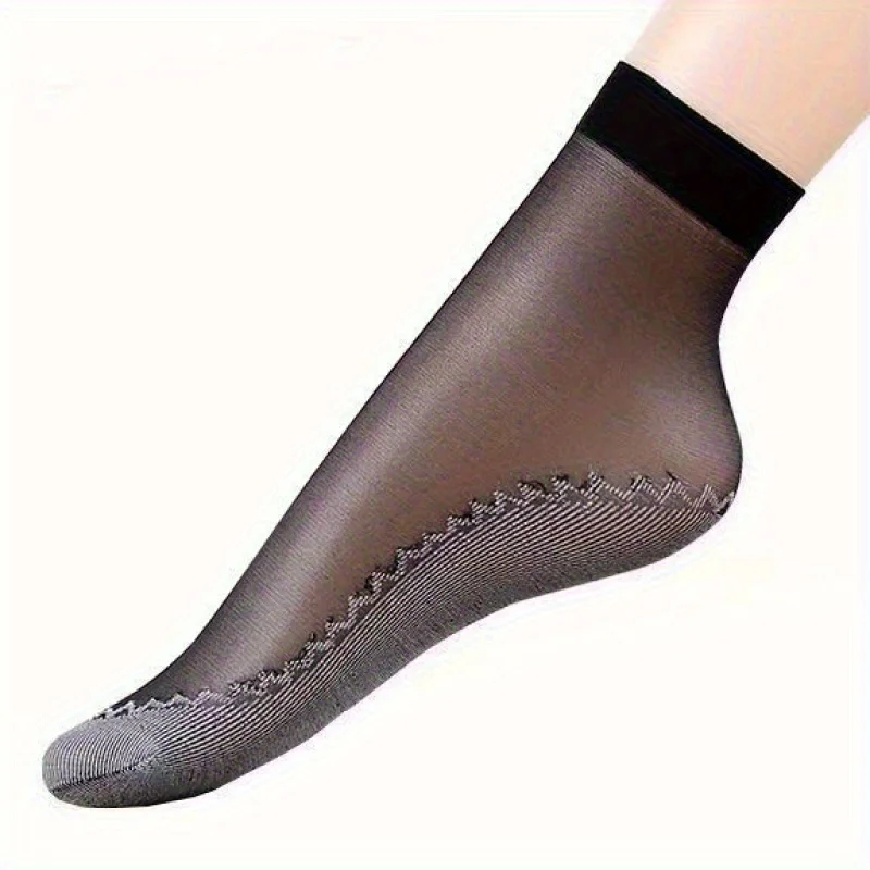 5 Paar seidige, rutschfeste Baumwollsohle für Damen, durchsichtige, knöchelhohe Strumpfhosen, Strumpfwaren, Socken mit verstärkter Zehenpartie – Detail 10