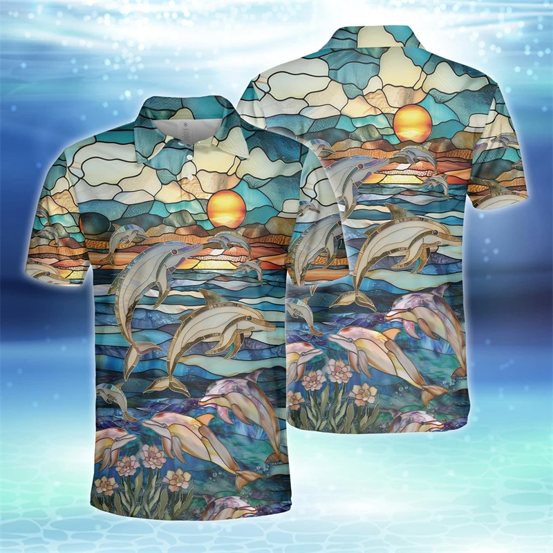 

Cute Dolphins Graphic Short Sleeve POLO Shirt Harajuku Fashion Marine Life Polo Shirts For Men Clothes Hawaiian Dolphin Tee Tops