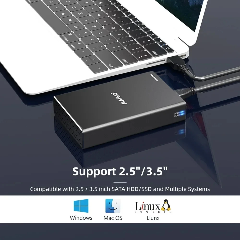 MAIWO 듀얼 베이 2.5인치 SATA SSD/HDD RAID 인클로저 케이스 (4개의 RAID 기능 포함, 2.5인치 SSD HDD 박스 하드 디스크 어레이 박스용)