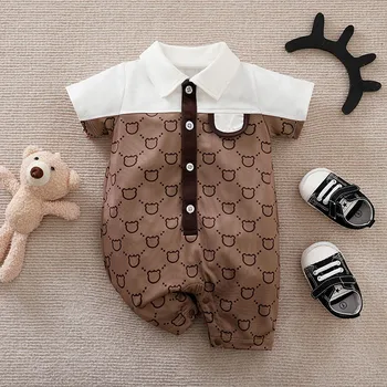 Summer fashion baby jumpsuit short sleeved fake two-piece shark baby boy and girl jumpsuit 1