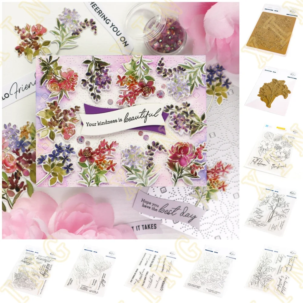 

Flowers Blooms Best Thing New Metal Cutting Dies Stamps Stencil Hot Foil Scrapbook Diary Decoration Embossing DIY Greeting Card