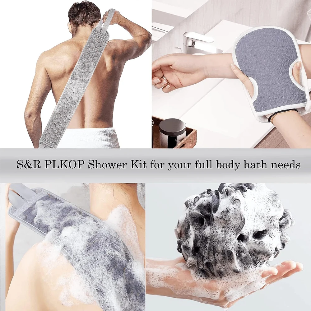 3pcs/set Body Scrubber Set Back Scrubber Bath Glove Shower Brush Exfoliating Scrub Sponge Loofah Dead Skin Removal Bathing Tools 5
