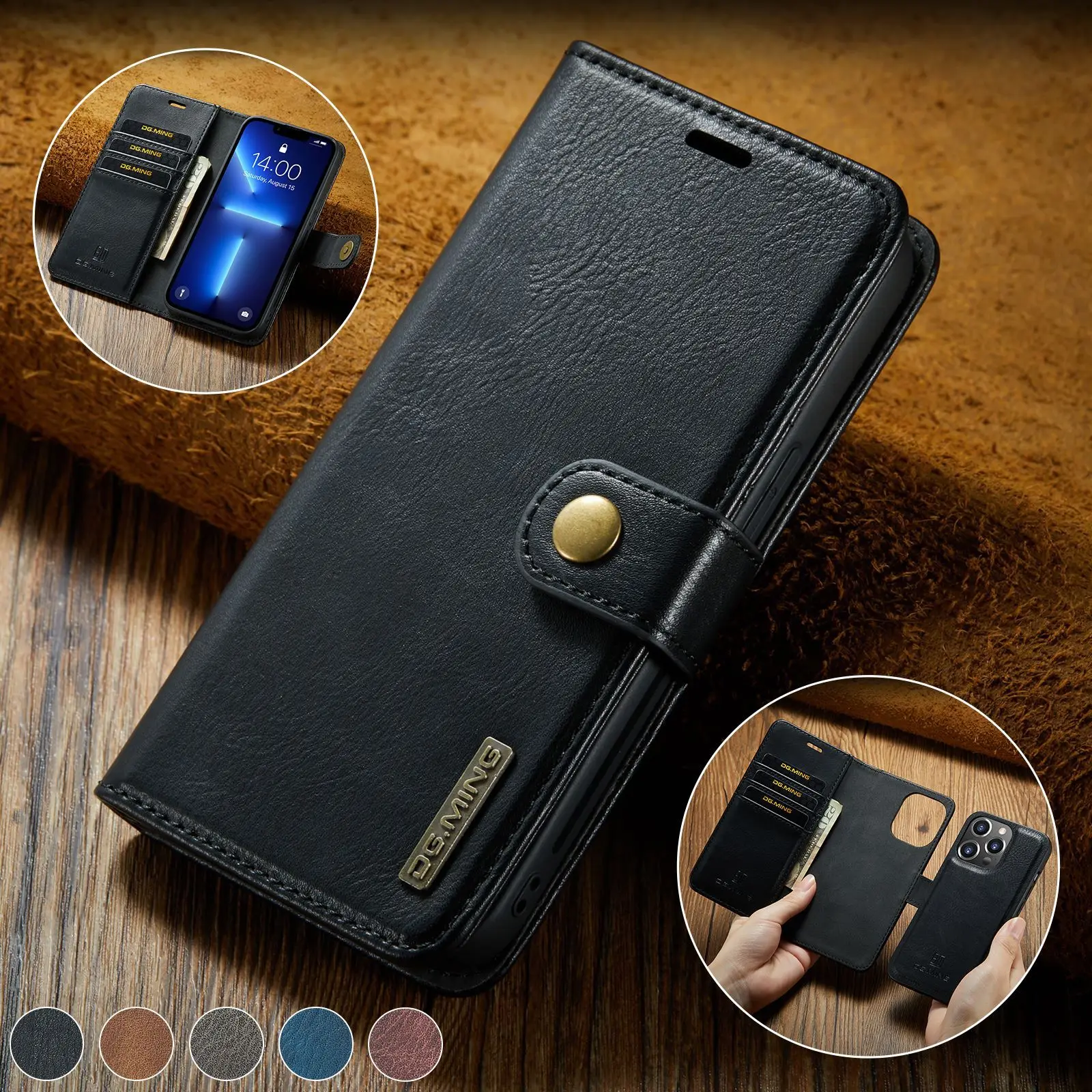 Premium 2-in-1 Detachable Leather Wallet Case with Magnetic Magsafe and 3 Card Slots