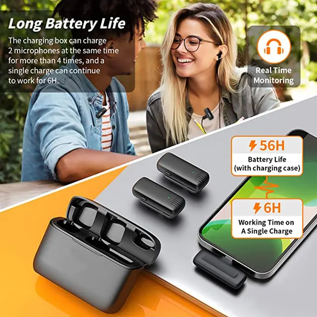 Wireless Lavalier Microphone Charging Case Mic Portable Audio Video Recording for iPhone Android Camera Notebook Live Gaming Mic 4