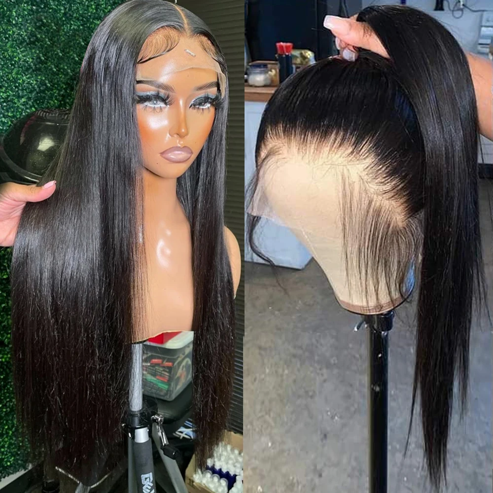

40inch 360 Full Lace Frontal Wigs Human Hair PrePlucked Brazilian Straight 13x4 Human Hair Lace Frontal Wig For Women Glueless