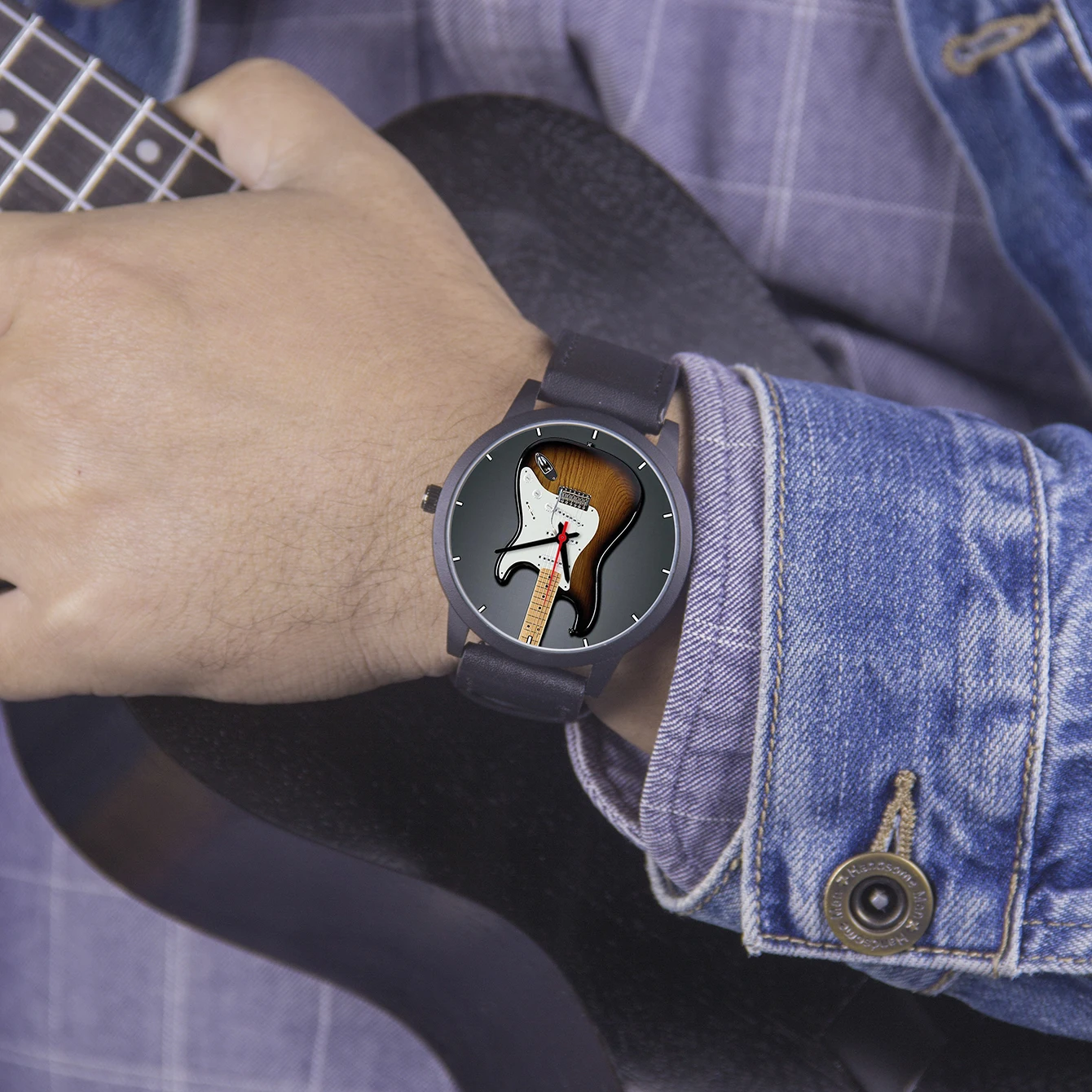 Factory Store Red Electric Guitar Bass Instrument Design Punk Style Souvenir Gifts for Musician Men's  Quartz Wrist Watch
