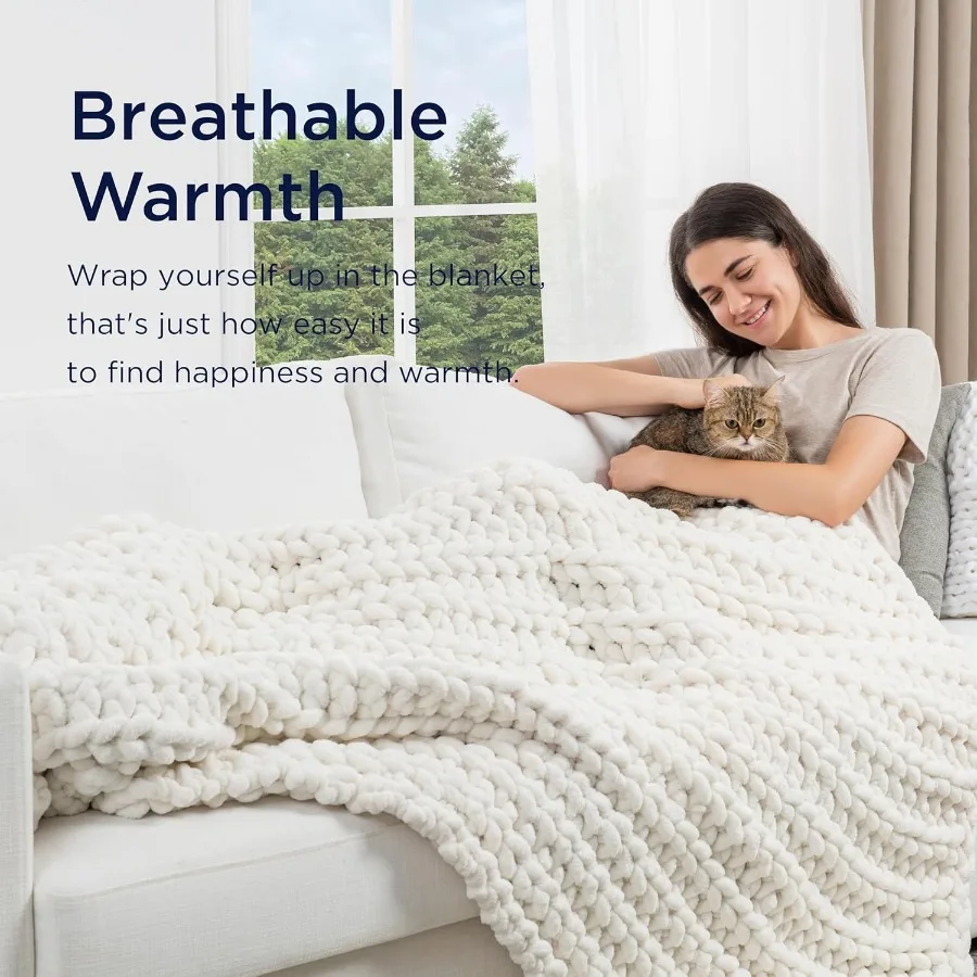 Handmade 20 lb Soft Knitted Weighted Blanket 60 x 80 in Breathable Chunky Knit Gravity Blanket Throw for Home Decor on Sofa Cou