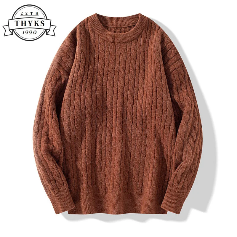 

Винтажный Повседневный вязаный свитер для мужчин, плотный теплый Свободный пуловер с круглым вырезом Y2k, модный джемпер, новый вязаный зимний свитер для мужчин