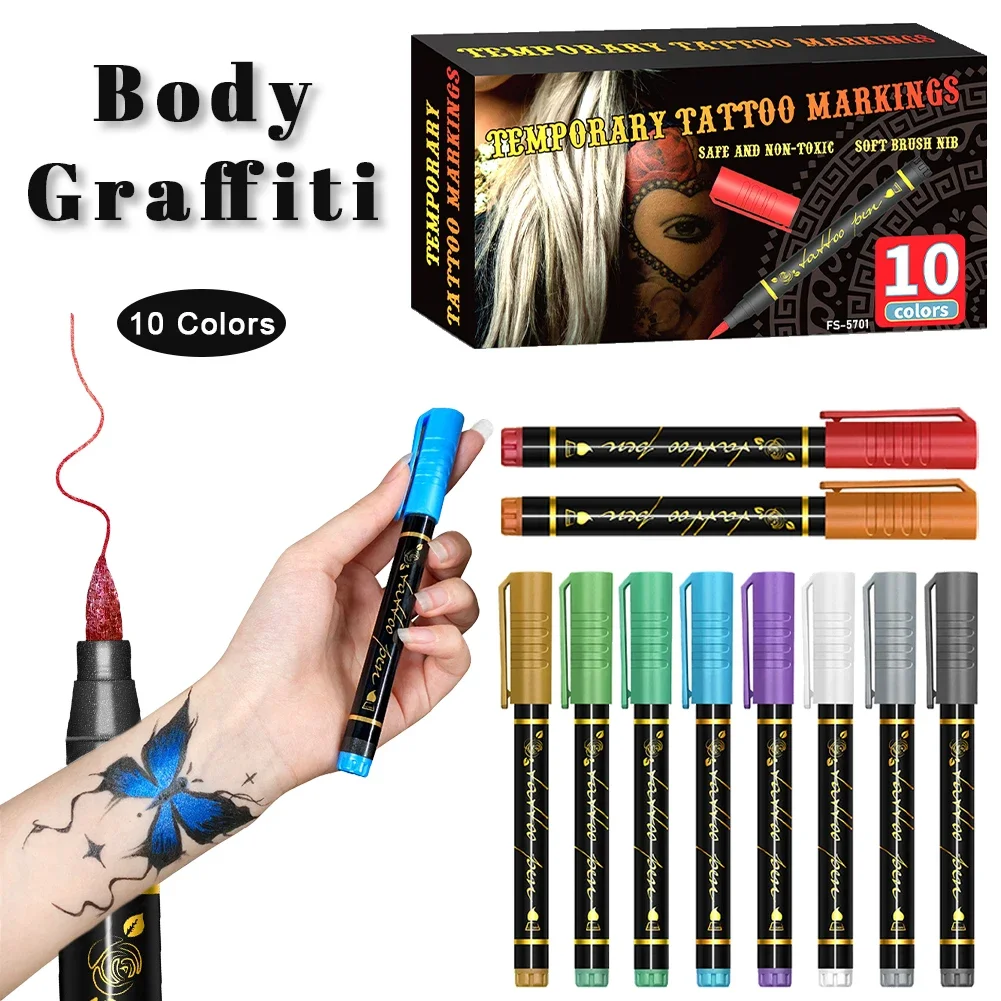 10PCS 타투 마커 펜 스케치용 전사 펜 니들 펜 스케치 문구 세트 아트 용품 타투 액세서리