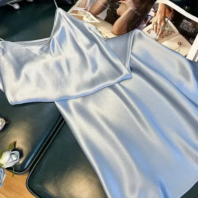QNPQYX-vestido Sexy con tirantes finos y espalda descubierta para mujer, vestido largo elegante de seda satinada con cuello en V, vestidos coreanos ceñidos para fiesta nocturna 6