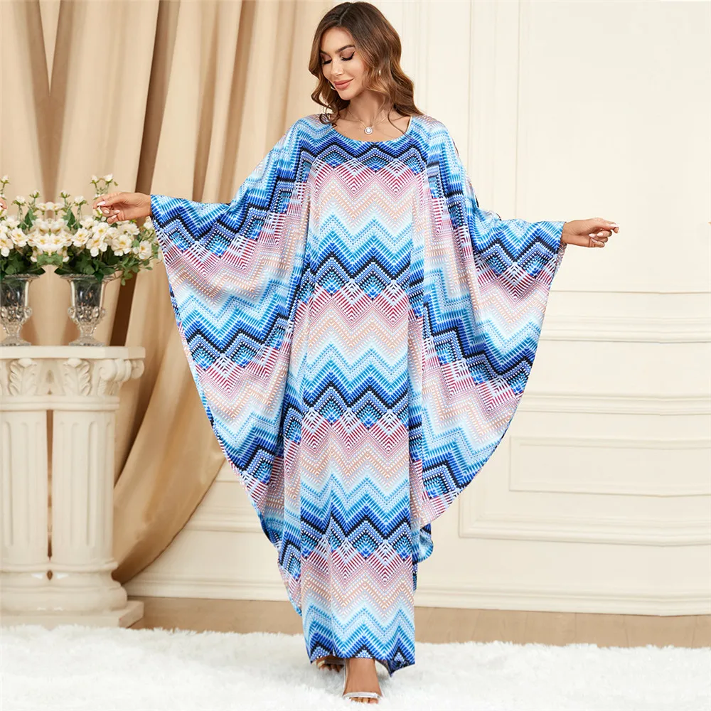 

Morocco Abaya Muslim Print Women Loose Bat Sleeve Long Maxi Dresses Turkey Eid Ramadan Kaftan Arab Robe Dubai Jalabiya Vestidos