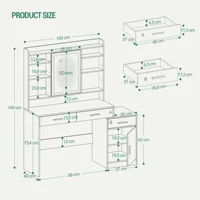 Туалетный столик Hzuaneri, большой столик с зеркалом, 3 ящиками и 1 шкафом, открытые многоуровневые полки, для спальни, гардероба — изображение 6
