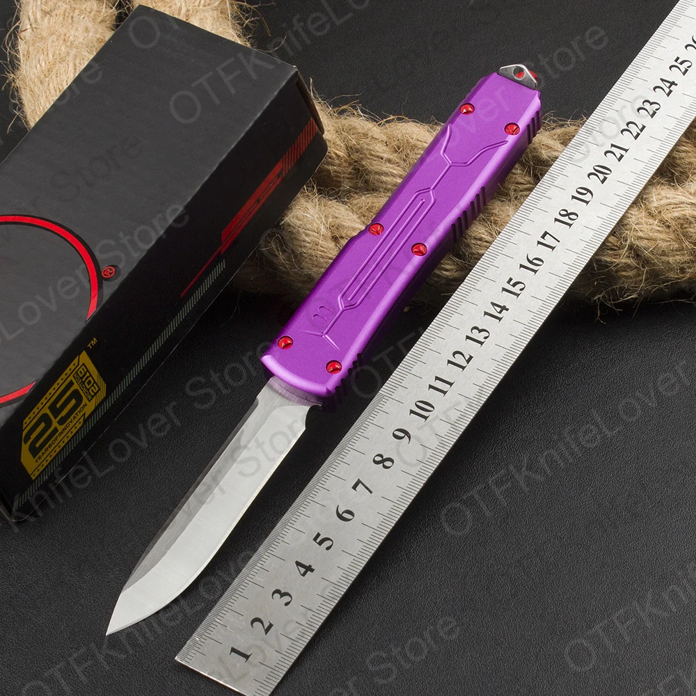 

Micro OTF Tech Knife UT85 Bounty Hunter Series D2 Steel 59-60HRC Hardness T6061 Aviation Aluminum Purple Handle Pocket Knife