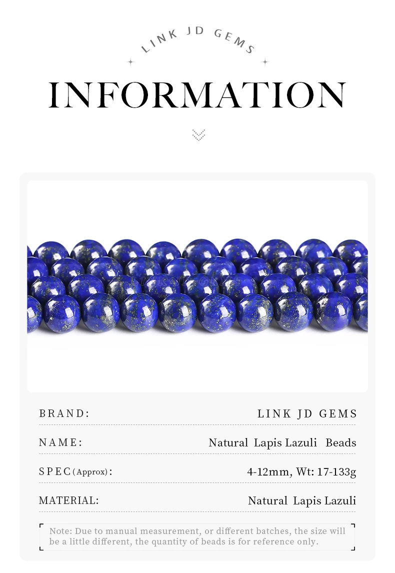 7A Naturstein Lapis Lazuli Perle Runde Lose Spaer Edelstein Perlen Für Schmuck Machen DIY Armband Ohrringe Zubehör 15'' – Detail 3