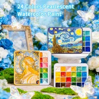Metallic Pearlescent 20/24 Colors Solid Watercolor Paint Set with Portable Box Glitter Watercolor Pigments for Painting Writing 3