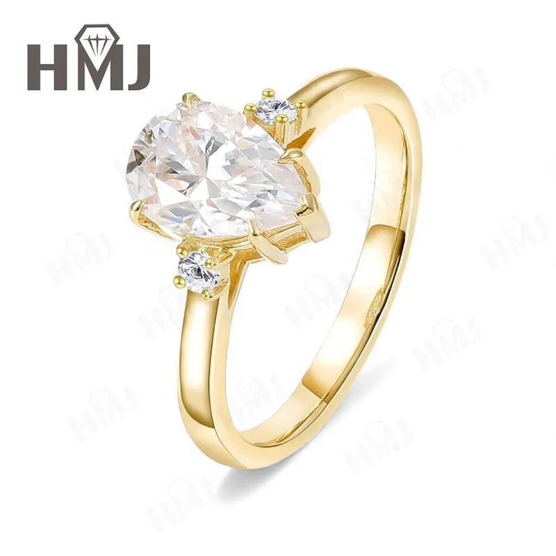 Birnenschliff-Moissanit-Ring, 10K/14K/18K Gold, eleganter Solitär-Verlobungsring für Sie, funkelnder Ehering, Jahrestagsgeschenkidee – Detail 10