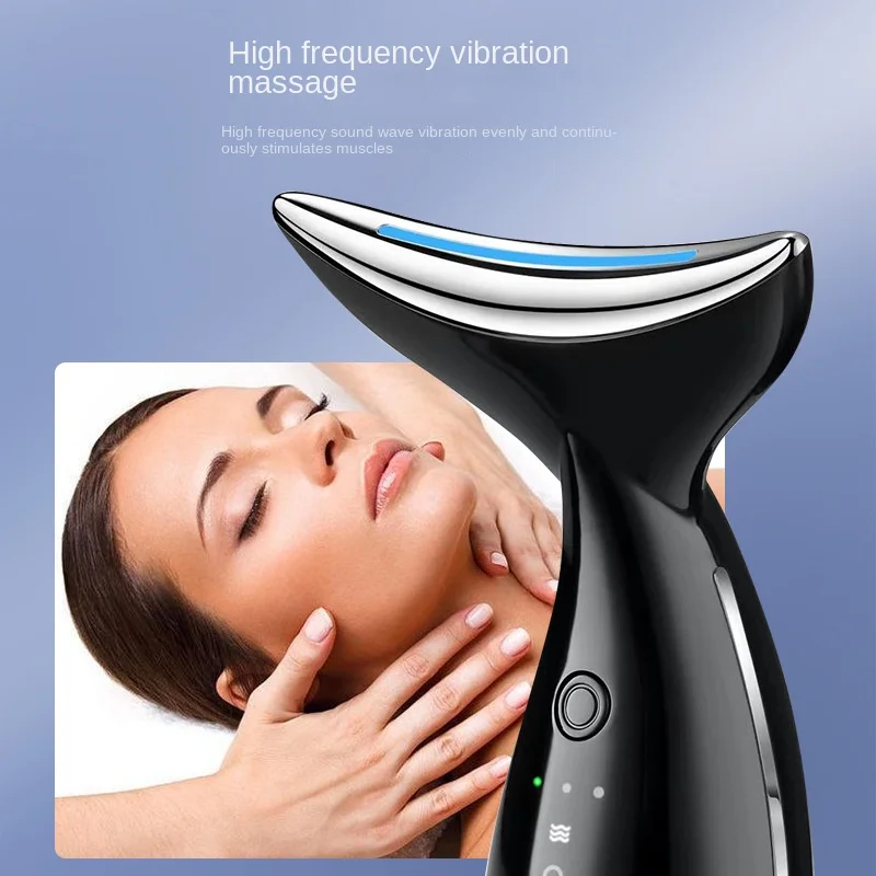 3v1 masážní přístroj na obličej a krk, fototerapie proti vráskám, modré červené fialové světlo, RF mikroproudy, přístroj na zpevnění pleti_voghion.com