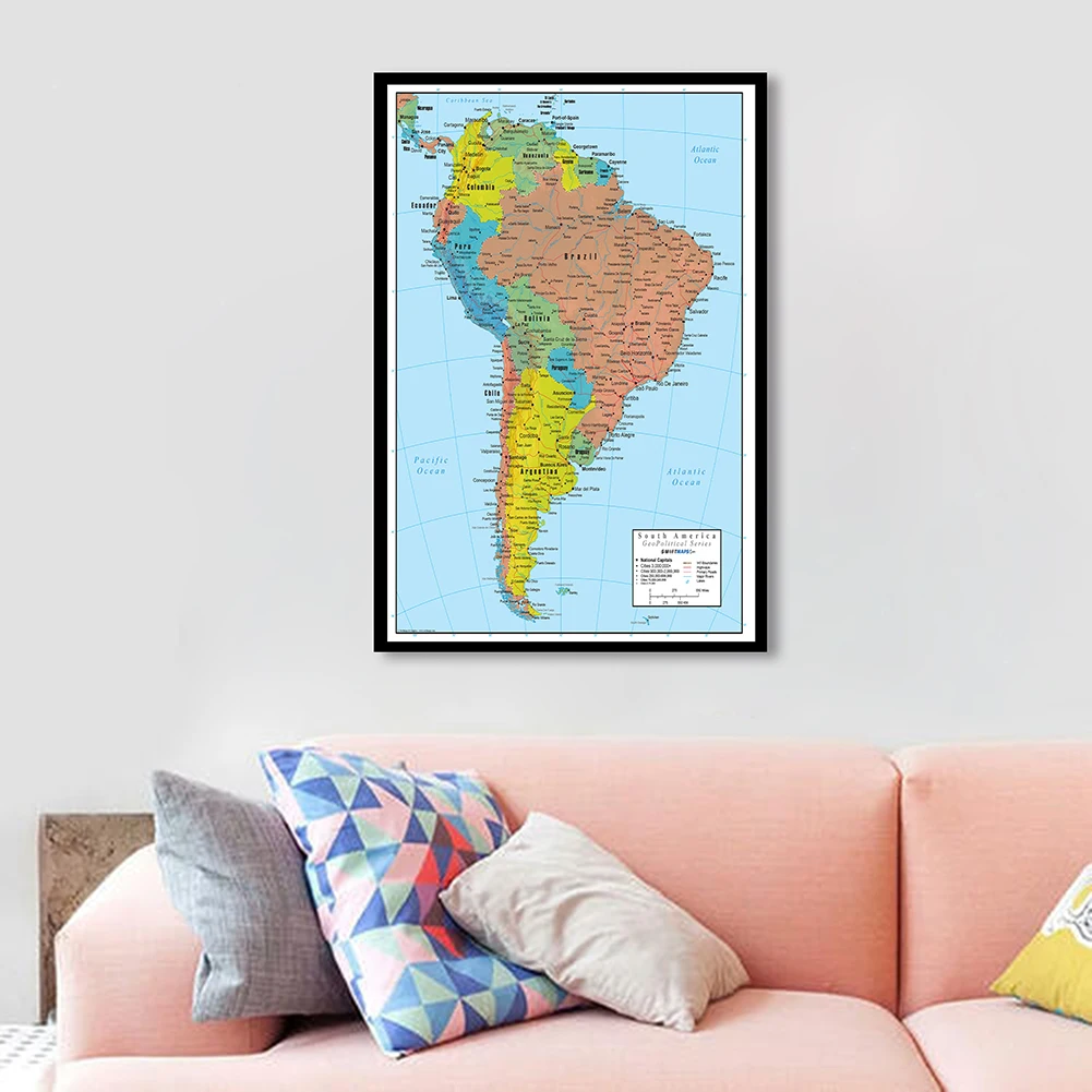 World Map Poster South America Map Wall Art Poster Spray Canvas Painting Travel School Supplies Living Room Home Decor 42*59cm