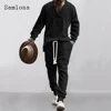 Mens Casual Knitting Two Piece Sets 2023 New Winter Fashion Irregular Top Sweater and Solid White Sweatpants Male Tracksuits Set 5