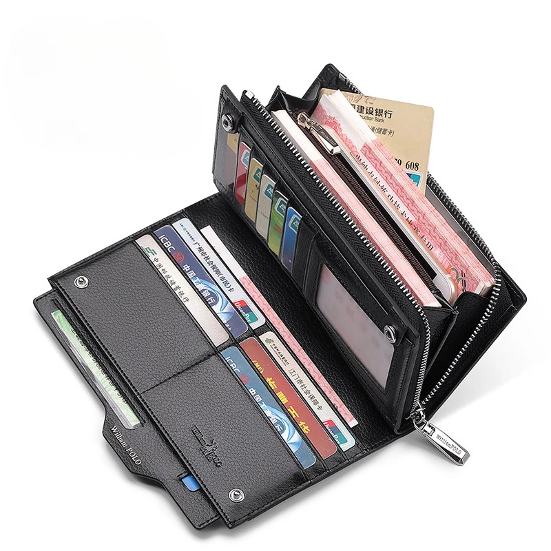 2024 Classic Business Men's Genuine Leather Wallet Long Multi Card Large Capacity Handheld Bags Card Bag portemonnee heren