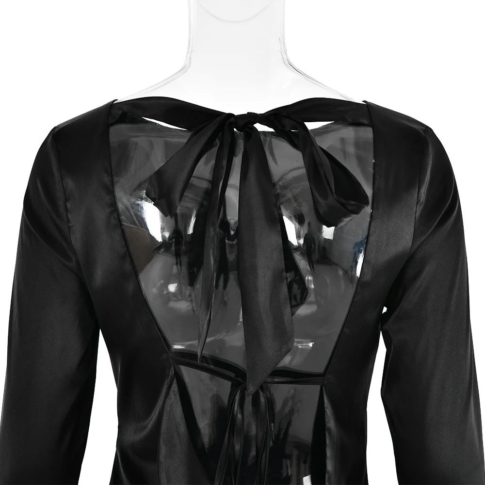 JULISSAMO 2025 New Backless Bandage Irregular Satin Sexy Mini Dress For Women Party Clubwear Long Sleeve Solid Dresses